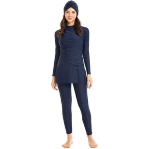 image:imageIDOPIP Womens Muslim Modest Swimsuits Burkini Islamic Swimming Suits 3 Piece Full Coverage Swimwear with Hijab Tops PantsNavy Blue