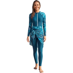 image:imageIDOPIP Muslim Burkini Swimsuit for Women One Piece Swimsuit with Beach Skirt Cover Up 2PCS Rash Guard Modest Bathing SuitGreen
