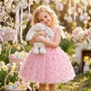 image:imageIDOPIP Flower Girl Dress Toddler Birthday Dress 3D Butterfly Bowknot Tulle Tutu Sundress for Wedding Party Casual 310 YearsPink