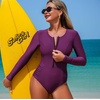 image:imageIDOPIP Womens Long Sleeve One Piece Swimsuits Zipper Wrinkled Rash Guard Swimsuit UV Protection Surfing Bathing SuitPurple