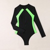 image:imageIDOPIP Womens Long Sleeve Rash Guard One Piece Swimsuit Tummy Control UV Protection Zipper Bathing Suit Surfing SwimwearBlack  Green