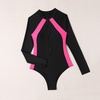 image:imageIDOPIP Womens Long Sleeve Rash Guard One Piece Swimsuit Tummy Control UV Protection Zipper Bathing Suit Surfing SwimwearBlack  Pink