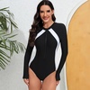image:imageIDOPIP Womens Long Sleeve Rash Guard One Piece Swimsuit Tummy Control UV Protection Zipper Bathing Suit Surfing SwimwearBlack  White