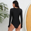 image:imageIDOPIP Womens Long Sleeve Rash Guard One Piece Swimsuit Tummy Control UV Protection Zipper Bathing Suit Surfing SwimwearBlack  White