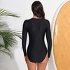 image:imageIDOPIP Womens Long Sleeve Rash Guard One Piece Swimsuit Tummy Control UV Protection Zipper Bathing Suit Surfing SwimwearBlack  White Side