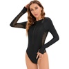 image:imageIDOPIP Womens Long Sleeve Rash Guard One Piece Swimsuit Tummy Control UV Protection Zipper Bathing Suit Surfing SwimwearBlack Striped