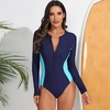 image:imageIDOPIP Womens Long Sleeve Rash Guard One Piece Swimsuit Tummy Control UV Protection Zipper Bathing Suit Surfing SwimwearNavy Blue  Blue