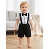image:imageIDOPIP Baby Boy Formal Suit Outfit 3PCS Romper Bowtie Suspender Shorts for Wedding Tuxedo Baptism Cake Smash Birthday 018MBlack