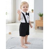 image:imageIDOPIP Baby Boy Formal Suit Outfit 3PCS Romper Bowtie Suspender Shorts for Wedding Tuxedo Baptism Cake Smash Birthday 018MBlack
