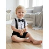 image:imageIDOPIP Baby Boy Formal Suit Outfit 3PCS Romper Bowtie Suspender Shorts for Wedding Tuxedo Baptism Cake Smash Birthday 018MBlack