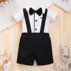 image:imageIDOPIP Baby Boy Formal Suit Outfit 3PCS Romper Bowtie Suspender Shorts for Wedding Tuxedo Baptism Cake Smash Birthday 018MBlack