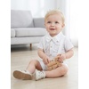 image:imageIDOPIP Baby Boy Formal Suit Outfit 3PCS Romper Bowtie Suspender Shorts for Wedding Tuxedo Baptism Cake Smash Birthday 018MWhite