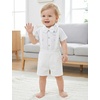 image:imageIDOPIP Baby Boy Formal Suit Outfit 3PCS Romper Bowtie Suspender Shorts for Wedding Tuxedo Baptism Cake Smash Birthday 018MWhite