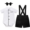 image:imageIDOPIP Baby Boy Formal Suit Outfit 3PCS Romper Bowtie Suspender Shorts for Wedding Tuxedo Baptism Cake Smash Birthday 018MBlack