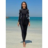 image:imageIDOPIP Muslim Swimsuit for Women Modest Swimwear Burkini 2 Piece Long Sleeve Rash Guard Full Coverage Bathing Suit with PantsBlack