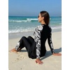 image:imageIDOPIP Muslim Swimsuit for Women Modest Swimwear Burkini 2 Piece Long Sleeve Rash Guard Full Coverage Bathing Suit with PantsBlack Leaves