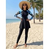 image:imageIDOPIP Muslim Swimsuit for Women Modest Swimwear Burkini 2 Piece Long Sleeve Rash Guard Full Coverage Bathing Suit with PantsBlue