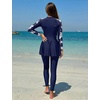image:imageIDOPIP Muslim Swimsuit for Women Modest Swimwear Burkini 2 Piece Long Sleeve Rash Guard Full Coverage Bathing Suit with PantsNavy Blue