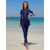 image:imageIDOPIP Muslim Swimsuit for Women Modest Swimwear Burkini 2 Piece Long Sleeve Rash Guard Full Coverage Bathing Suit with PantsNavy Blue