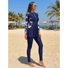 image:imageIDOPIP Muslim Swimsuit for Women Modest Swimwear Burkini 2 Piece Long Sleeve Rash Guard Full Coverage Bathing Suit with PantsNavy Blue