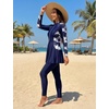 image:imageIDOPIP Muslim Swimsuit for Women Modest Swimwear Burkini 2 Piece Long Sleeve Rash Guard Full Coverage Bathing Suit with PantsNavy Blue