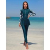 image:imageIDOPIP Muslim Swimsuit for Women Modest Swimwear Burkini 2 Piece Long Sleeve Rash Guard Full Coverage Bathing Suit with PantsTeal