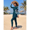image:imageIDOPIP Muslim Swimsuit for Women Modest Swimwear Burkini 2 Piece Long Sleeve Rash Guard Full Coverage Bathing Suit with PantsTeal
