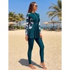 image:imageIDOPIP Muslim Swimsuit for Women Modest Swimwear Burkini 2 Piece Long Sleeve Rash Guard Full Coverage Bathing Suit with PantsTeal