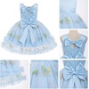 image:imageIDOPIP Toddler Flower Girl Dress Floral Bowknot Princess Birthday Pageant Wedding Party Dresses VBackless Tulle Formal GownBlue
