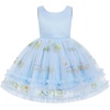 image:imageIDOPIP Toddler Flower Girl Dress Floral Bowknot Princess Birthday Pageant Wedding Party Dresses VBackless Tulle Formal GownBlue