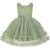 image:imageIDOPIP Toddler Flower Girl Dress Floral Bowknot Princess Birthday Pageant Wedding Party Dresses VBackless Tulle Formal GownGreen