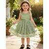 image:imageIDOPIP Toddler Flower Girl Dress Floral Bowknot Princess Birthday Pageant Wedding Party Dresses VBackless Tulle Formal GownGreen