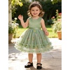 image:imageIDOPIP Toddler Flower Girl Dress Floral Bowknot Princess Birthday Pageant Wedding Party Dresses VBackless Tulle Formal GownGreen