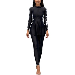 image:imageIDOPIP Muslim Swimsuit for Women Modest Swimwear Burkini 2 Piece Long Sleeve Rash Guard Full Coverage Bathing Suit with PantsBlack
