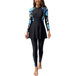 image:imageIDOPIP Muslim Swimsuit for Women Modest Swimwear Burkini 2 Piece Long Sleeve Rash Guard Full Coverage Bathing Suit with PantsBlue