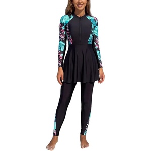 image:imageIDOPIP Muslim Swimsuit for Women Modest Swimwear Burkini 2 Piece Long Sleeve Rash Guard Full Coverage Bathing Suit with PantsGreen