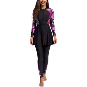 image:imageIDOPIP Muslim Swimsuit for Women Modest Swimwear Burkini 2 Piece Long Sleeve Rash Guard Full Coverage Bathing Suit with PantsHot Pink