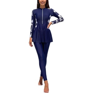 image:imageIDOPIP Muslim Swimsuit for Women Modest Swimwear Burkini 2 Piece Long Sleeve Rash Guard Full Coverage Bathing Suit with PantsNavy Blue