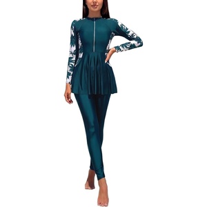 image:imageIDOPIP Muslim Swimsuit for Women Modest Swimwear Burkini 2 Piece Long Sleeve Rash Guard Full Coverage Bathing Suit with PantsTeal