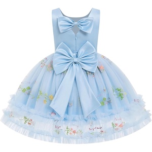 image:imageIDOPIP Toddler Flower Girl Dress Floral Bowknot Princess Birthday Pageant Wedding Party Dresses VBackless Tulle Formal GownBlue