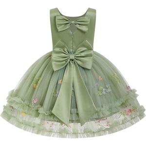 image:imageIDOPIP Toddler Flower Girl Dress Floral Bowknot Princess Birthday Pageant Wedding Party Dresses VBackless Tulle Formal GownGreen