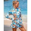 image:imageIDOPIP Women Rash Guard One Piece Swimsuit Bathing Suit Printed Long Sleeve Swimsuits Dress UV UPF 50 Swim Shirt with ShortsBlue  Orange