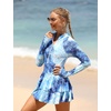 image:imageIDOPIP Women Rash Guard One Piece Swimsuit Bathing Suit Printed Long Sleeve Swimsuits Dress UV UPF 50 Swim Shirt with ShortsBlue