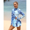 image:imageIDOPIP Women Rash Guard One Piece Swimsuit Bathing Suit Printed Long Sleeve Swimsuits Dress UV UPF 50 Swim Shirt with ShortsBlue