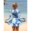 image:imageIDOPIP Women Rash Guard One Piece Swimsuit Bathing Suit Printed Long Sleeve Swimsuits Dress UV UPF 50 Swim Shirt with ShortsBlue
