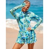 image:imageIDOPIP Women Rash Guard One Piece Swimsuit Bathing Suit Printed Long Sleeve Swimsuits Dress UV UPF 50 Swim Shirt with ShortsGreen