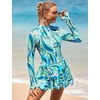 image:imageIDOPIP Women Rash Guard One Piece Swimsuit Bathing Suit Printed Long Sleeve Swimsuits Dress UV UPF 50 Swim Shirt with ShortsGreen
