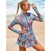 image:imageIDOPIP Women Rash Guard One Piece Swimsuit Bathing Suit Printed Long Sleeve Swimsuits Dress UV UPF 50 Swim Shirt with ShortsPink Leopard