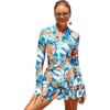 image:imageIDOPIP Women Rash Guard One Piece Swimsuit Bathing Suit Printed Long Sleeve Swimsuits Dress UV UPF 50 Swim Shirt with ShortsBlue  Orange