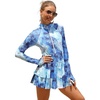 image:imageIDOPIP Women Rash Guard One Piece Swimsuit Bathing Suit Printed Long Sleeve Swimsuits Dress UV UPF 50 Swim Shirt with ShortsBlue
